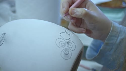 Working In A Ceramic Art Workshop Painting Huge Easter Paschal Eggs 3