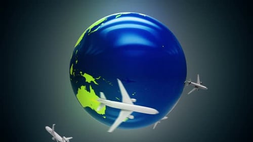 Global Travel Airplane Animation Around Earth