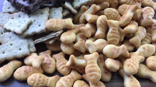 Pile of Fish Crackers and Saltines Snack
