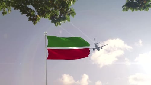 Waving Flag Animation with City Reveal and Flying Airplane