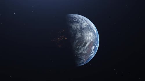 Realistic Rotating Planet Earth from Space with City Lights