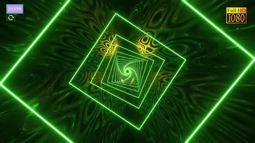 Neon Green Geometric Tunnel Loop Abstract Background Animation