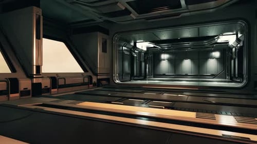 Futuristic Interior of Spaceship Corridor with Light