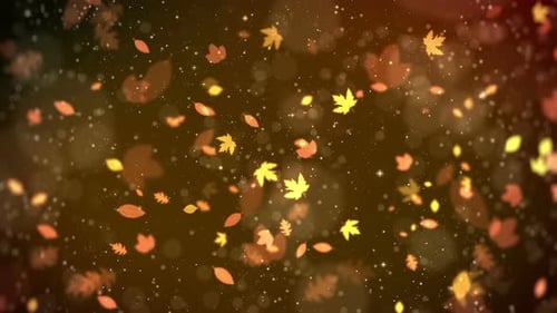 Autumn Leaves Falling with Sparkling Bokeh Overlay Background