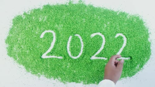 Hand schreibt auf Grün 2022