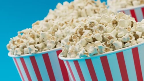 Animated 3D Popcorn Buckets with Red Stripes