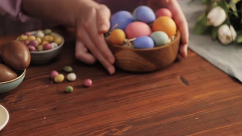 Pastel Easter Eggs in a Bowl on Table