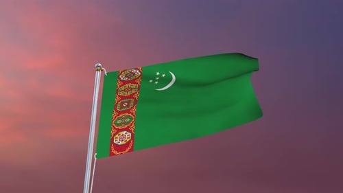 Waving Turkmenistan Flag Realistic Animation Loop