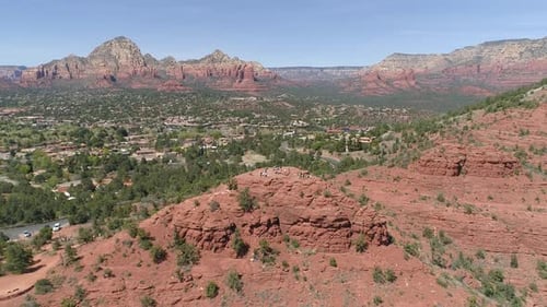 Aerial of Sedona valley and buttes