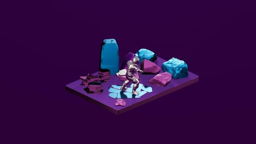 Futuristic Isometric 3D Astronaut Exploring Alien Landscape Animation