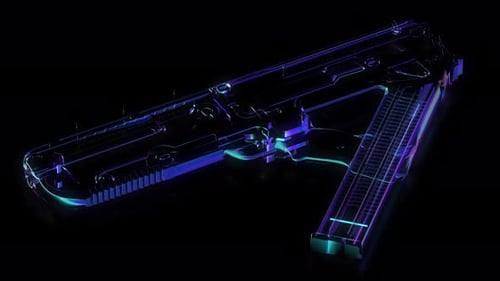 Futuristic Sci-Fi Weapon Animation with Neon Glowing Outline