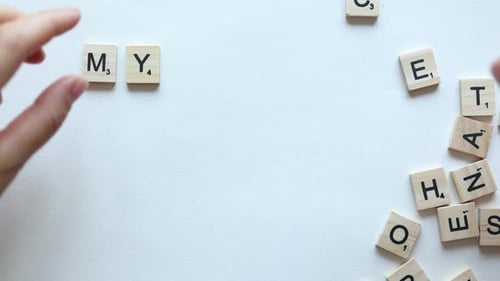 my class written with wooden letters on tiles