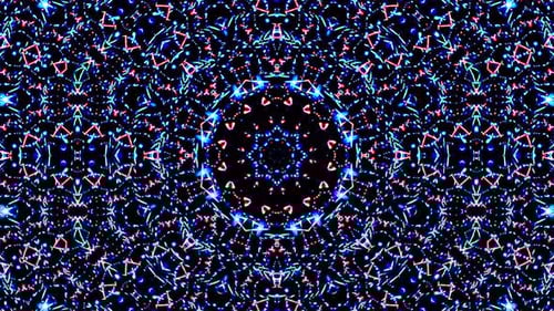 Neon Glowing Digital Geometric Kaleidoscope Pattern