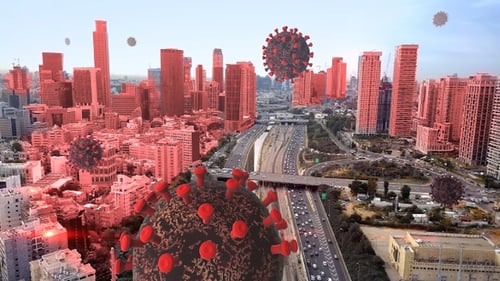 Ville infectée par le coronavirus (COVID-19), couleur rouge, paquet de 2