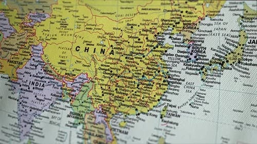 Colorful Paper Map of Asia Close Up