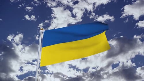 Realistic Waving Flag Animation on Cloudy Blue Sky