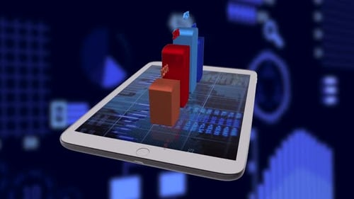Digital Tablet Computer Screen Showing Financial Charts and Diagrams