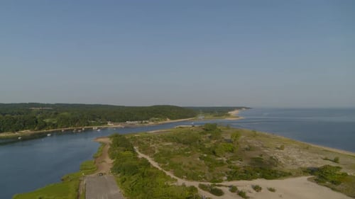 Slow Rising Aerial Shot of Smithtown Bay in Long Island on a Sunny Day