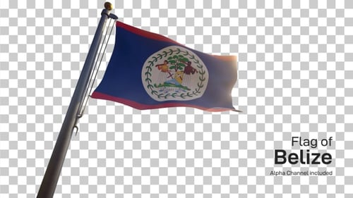 Belize-Flagge auf einem Fahnenmast mit Alpha-Kanal