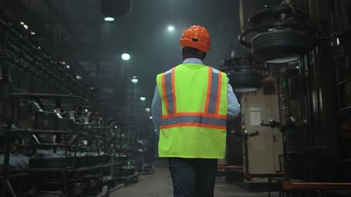 Unrecognizable Man Supervisor Walking at Digital Production Industrial Storage