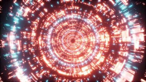 Orange Light Scifi Space Tunnel 4K 01