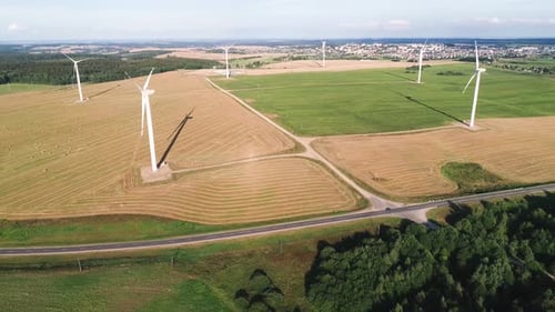 Wind Power Station. Aerial View. Wonderful Landscape Shot
