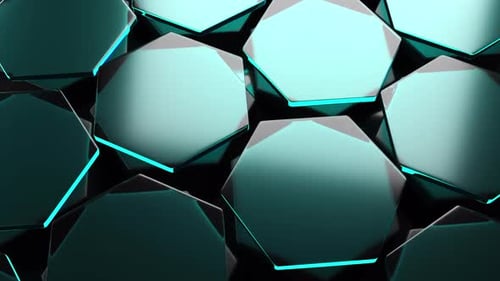 Abstract Geometric Hexagons with Pulsing Cyan Glow Background