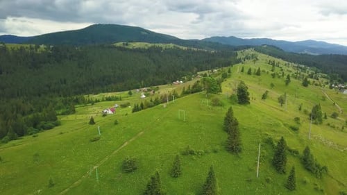 Aerial View of Rolling Hills and Countryside