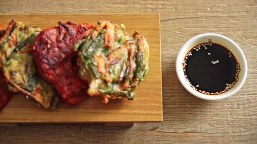 Korean Vegetable Pancakes with Dipping Sauce
