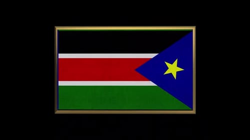 3D South Sudan Flag Rotation in Golden Frame
