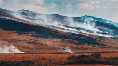 Wild Fire in the Mountains in Brazil