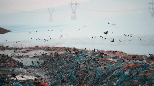 Krähen suchen Nahrung auf der Müllkippe