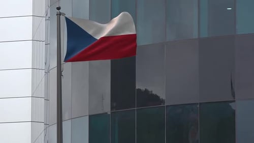 Realistic Waving Czech Republic Flag Animation on Corporate Building