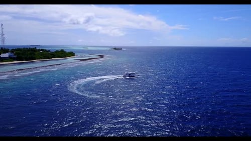 Aerial top down abstract of idyllic resort beach adventure by clear sea and white sand background of