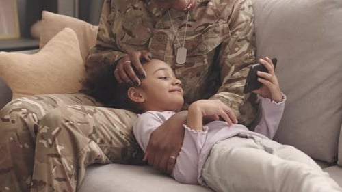 Mother and Child Relaxing at Home
