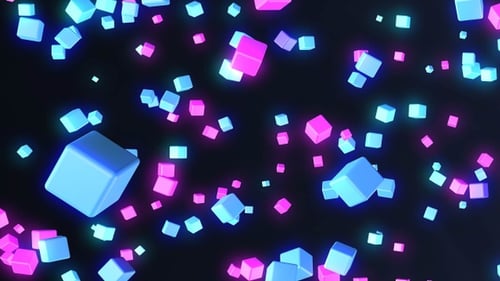 Dynamic Abstract Background with Neon Glowing Cubes Loop