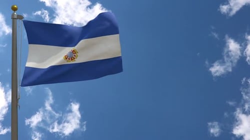 Waving Flag Animation Against Blue Sky with Clouds Seamless Loop