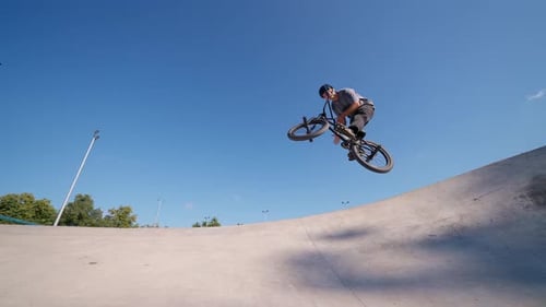 BMX Bike Trick in Skatepark Full Shot