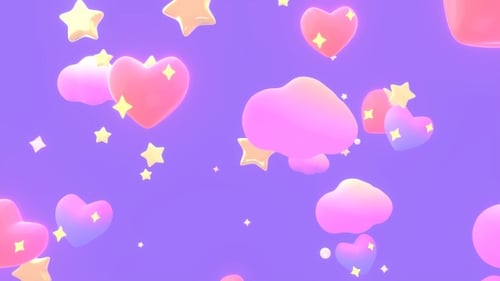 Sweet Pink Hearts and Stars Floating Background