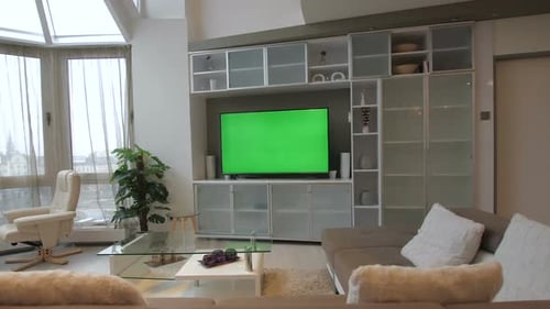 Modern Living Room with Chroma Key Television