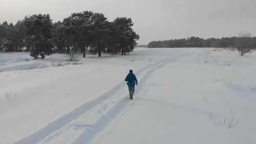 Silhouette Hiker Man Travelling Alone with Backpack