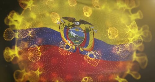 Ecuador Flag With Coronavirus Microbe Centered