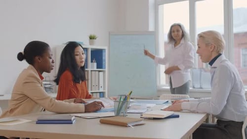 Corporate Team Meeting With Presentation at Office