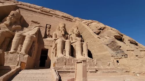 Aswan, Egypt : Great Abu Simbel temple of Pharaoh Ramses II in southern Egypt in Nubia next to Lake