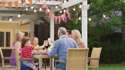 Family Toasting Drinks at Festive Backyard Gathering