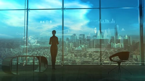 Une femme d'affaires regarde des données sur une interface virtuelle HD
