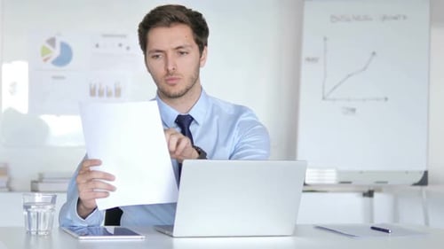 Young Adult Business Professional Analyzing Data in Office
