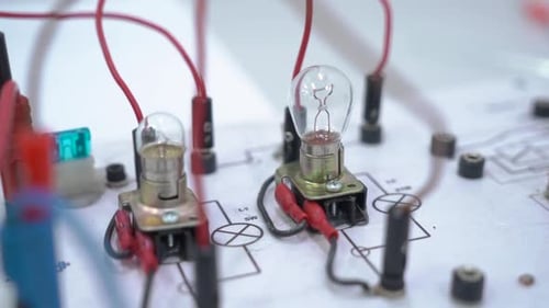 Close Up of an Electrical Circuit with Light Bulbs
