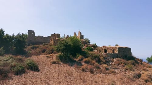 Aerial View of Desert Rocky Small City on the Top of Mountain Hill