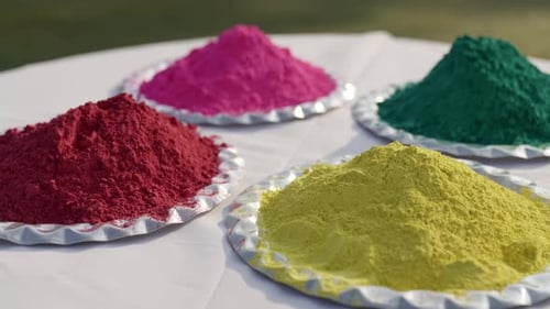 Colorful Powder Piles for Holi Festival